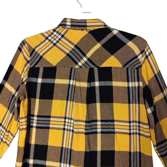 Arizona Jean Co. Flannel Shirt Size Small Yellow and Black Plaid Long Sleeve - Picture 6 of 10
